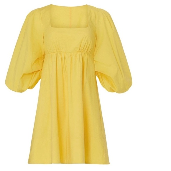 STAUD Sophie Yellow Square Neck Babydoll Mini Dress summer party $250 designer - Picture 6 of 13